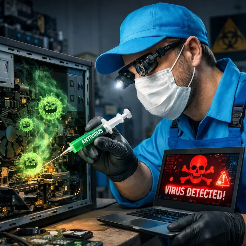 Лечение компьютера от вирусов в Заинске на дому